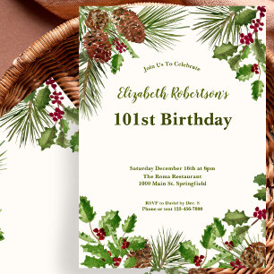 Elegante Wintergrün-Geburtstagseinladung zum 101. Einladung