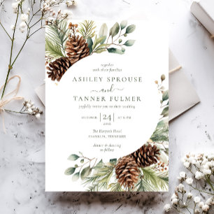 Elegante Wintergrüne Botanische Hochzeit Einladung