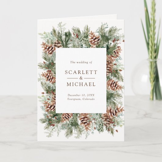 Elegante Wintergrüne Hochzeit Programm (Vorderseite)