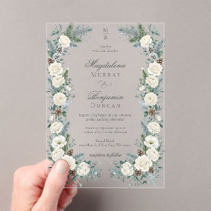 Elegante Wintergrüne Weiße Florale Hochzeit Acryleinladungen