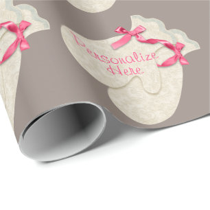 Elegante Winterhandschuh-Schleifen-Spitze creme pi Geschenkpapier