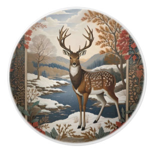 Elegante Winterhirsch-Winterszene Keramikknauf