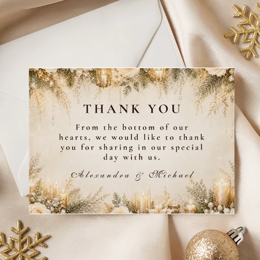 Elegante Winterhochzeit Dankeskarte