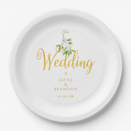 Elegante Winterhochzeit Goldenes Skript Mistelzwei Pappteller