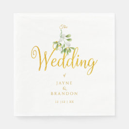 Elegante Winterhochzeit Goldenes Skript Mistelzwei Serviette
