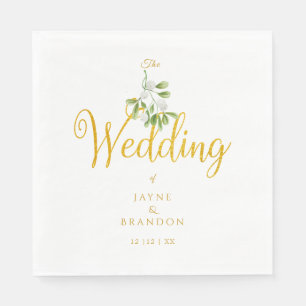 Elegante Winterhochzeit Goldenes Skript Mistelzwei Serviette