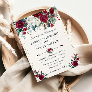 Elegante Winterhochzeit mit Burgunderrot und weiße Einladung
