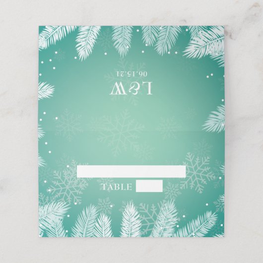 Elegante Winterhochzeit Platzkarte (Außenseite Aufgefaltet)