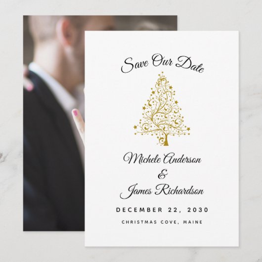 Elegante Winterhochzeit Save The Date (Vorne/Hinten)