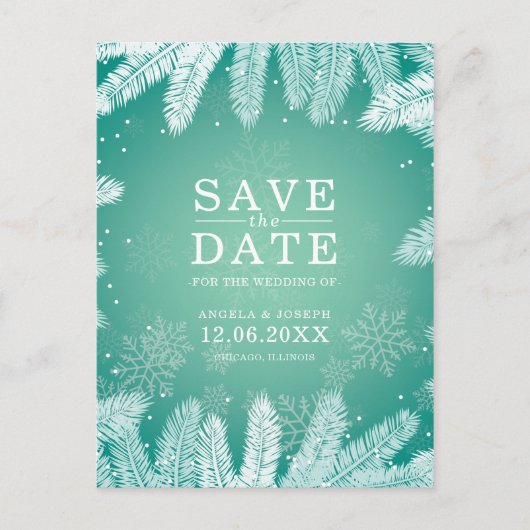 Elegante Winterhochzeit Save the Date Ankündigungspostkarte (Vorderseite)