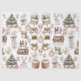 Elegante Winterlandschaft mit Vogel und Ornamenten Seidenpapier