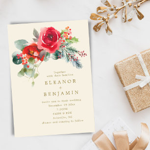 Elegante winterliche Blumenhochzeit Weihnachten De Einladung