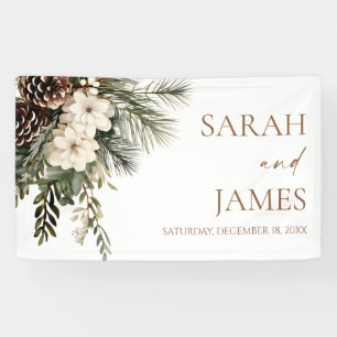 Elegante Winterliche Florale Kiefern Hochzeit Banner