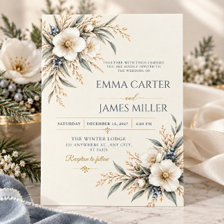 Elegante Winterliche Hochzeitsblumen-Hochzeit Einladung