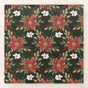 Elegante Winterpoinsettie auf dunklem Hintergrund Glasuntersetzer