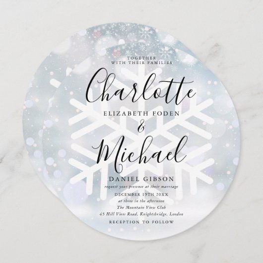 Elegante Winterschneeflocken Einladung (Vorne/Hinten)