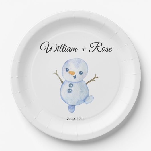 Elegante Winterschneeflocken Hochzeit Pappteller (Vorderseite)