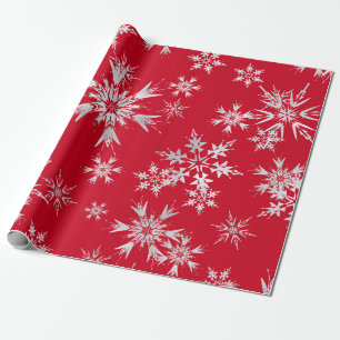 Elegante Winterschneeflocken Roter Hintergrund Geschenkpapier