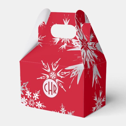 Elegante Winterschneeflocken | Roter Hintergrund Geschenkschachtel (Rückseite)