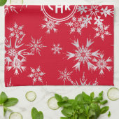 Elegante Winterschneeflocken | Roter Hintergrund Geschirrtuch (Gefaltet)