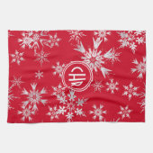 Elegante Winterschneeflocken | Roter Hintergrund Geschirrtuch (Horizontal)