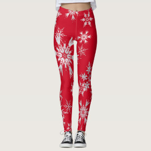 Elegante Winterschneeflocken   Roter Hintergrund Leggings