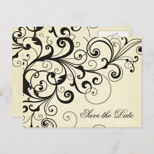 Elegante Wirbel Ankündigung Datum freihalten Postk (Vorne/Hinten)