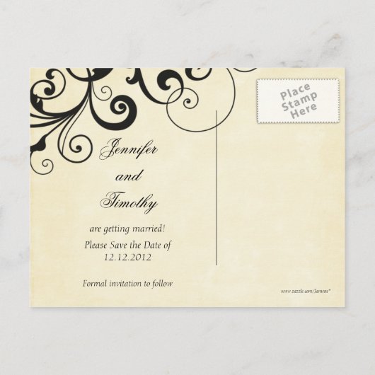 Elegante Wirbel Ankündigung Datum freihalten Postk (Rückseite)