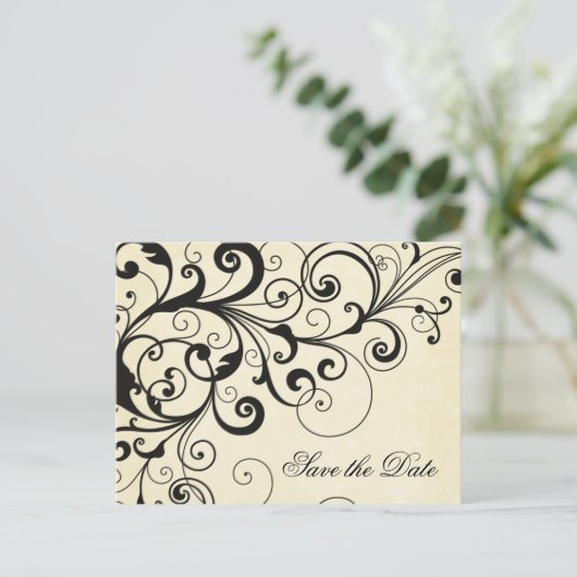 Elegante Wirbel Ankündigung Datum freihalten Postk (Stehend Vorderseite)
