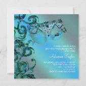 Elegante Wirbel Aquamarin Blue Masquerade Party Einladung (Rückseite)