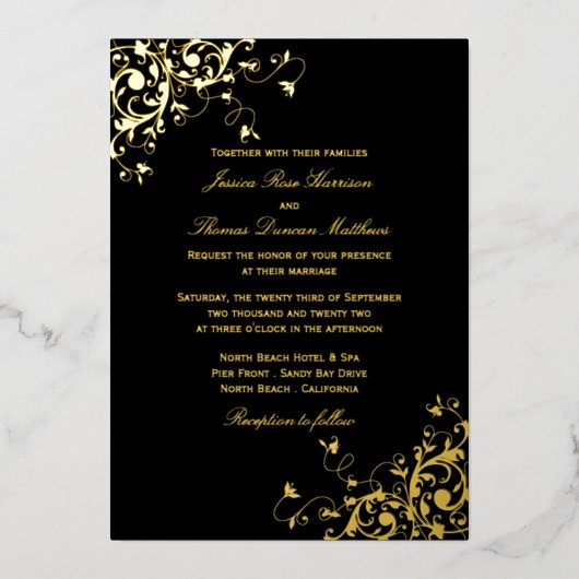 Elegante Wirbel Classic Wedding Real Folieneinladung (Vorderseite)