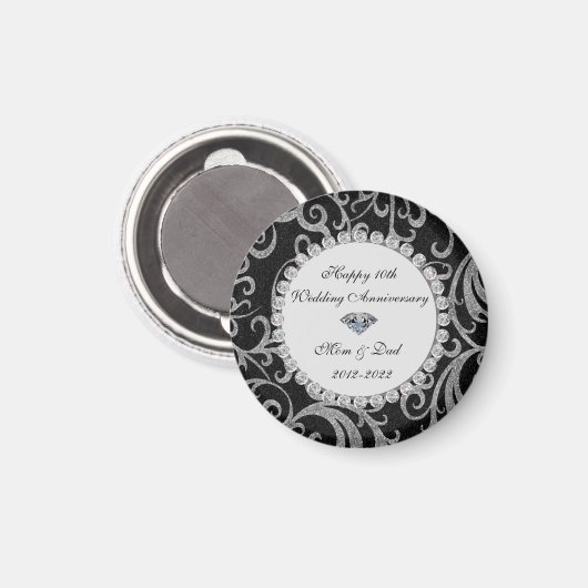 Elegante Wirbel Diamonds 10. Hochzeitstag Magnet (Vorderseite/Rückseite)