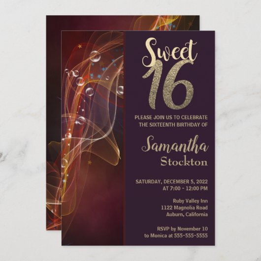 Elegante Wirbel Einladung zum Geburtstag (Vorne/Hinten)