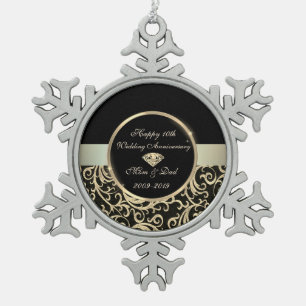 Elegante Wirbel Gold 10. Hochzeitstag Schneeflocken Zinn-Ornament