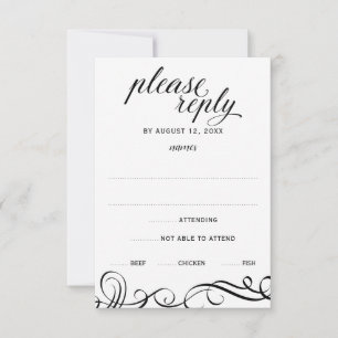 Elegante Wirbel Hochzeit RSVP mit Wahlmöglichkeit  Karte