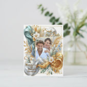 Elegante Wirbel in Gold, Silber, Blau, Gelb Ankündigung (Stehend Vorderseite)