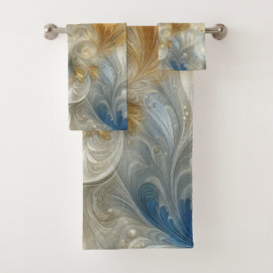 Elegante Wirbel in Gold, Silber, Blau, Gelb Badhandtuch Set