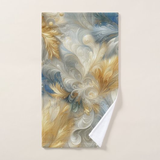 Elegante Wirbel in Gold, Silber, Blau, Gelb Badhandtuch Set (Handtuch)