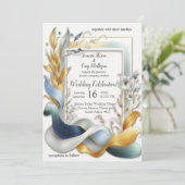 Elegante Wirbel in Gold, Silber, Blau, Gelb Einladung (Stehend Vorderseite)