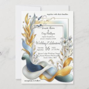 Elegante Wirbel in Gold, Silber, Blau, Gelb Einladung