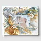 Elegante Wirbel in Gold, Silber, Blau, Gelb Gästebuch (Vorderseite)