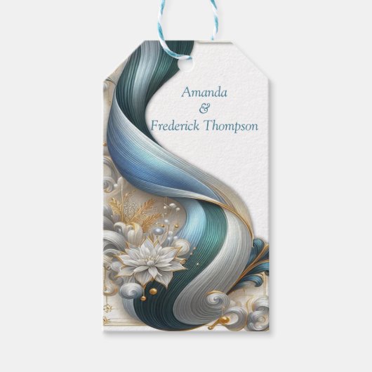 Elegante Wirbel in Gold, Silber, Blau, Gelb Geschenkanhänger (Vorderseite)