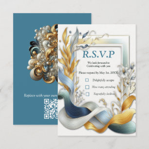 Elegante Wirbel in Gold, Silber, Blau, Gelb RSVP Karte