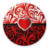 Elegante Wirbel in Rot, Weiß und Schwarz Keramikknauf (Vorderseite)