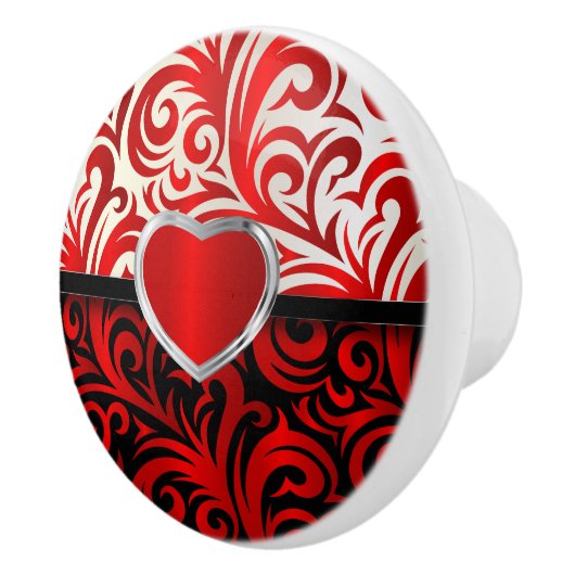 Elegante Wirbel in Rot, Weiß und Schwarz Keramikknauf (Rechts)