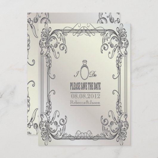 elegante Wirbel Moderne Hochzeit retten das Datum Ankündigungspostkarte (Vorne/Hinten)