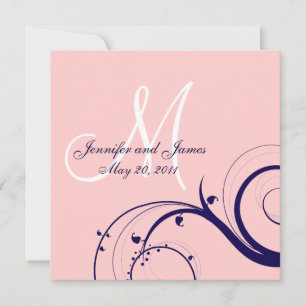 Elegante Wirbel Rosa und Marineblaue Hochzeitseinl Einladung