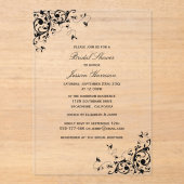 Elegante Wirbel Schwarz-Weiß-Brautparty Acryleinladungen (Vorderseite)