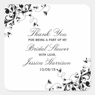 Elegante Wirbel Schwarz-Weiß-Brautparty Quadratischer Aufkleber