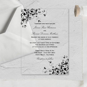 Elegante Wirbel Schwarz-Weiß-Hochzeit Acryleinladungen